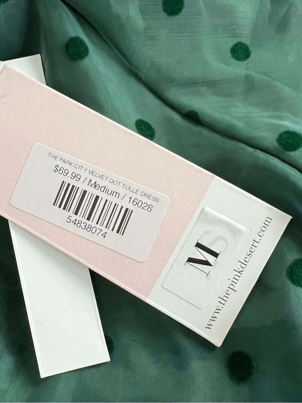 Nwt Pink Desert Women’s Hunter Green Velvet Dot Tulle Dress Size Medium — image 8 of 8